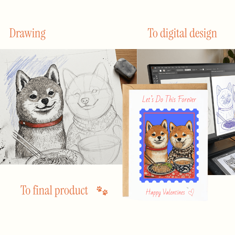 Shiba Creations design process — from sketch to finished card